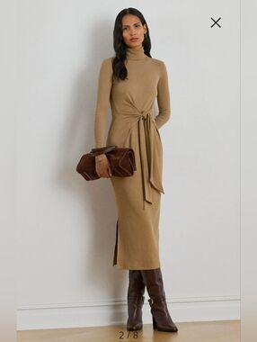 Long Sleeve Turtleneck Tie Front Dress